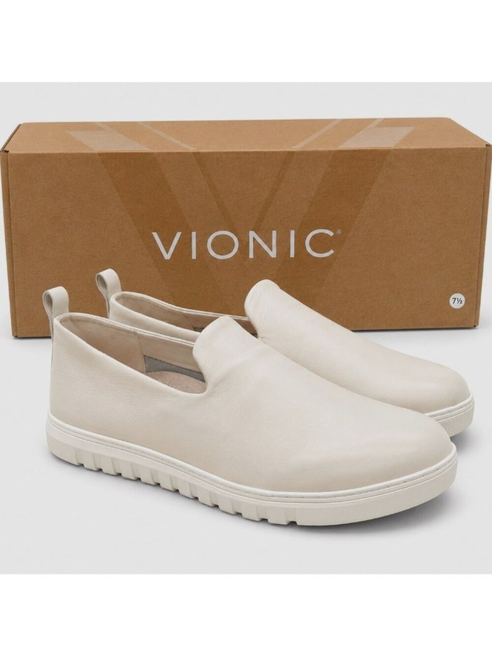 VIONIC Uptown Willa Cream Leather Slip On Sneakers Womens 7 WIDE Arch Support
